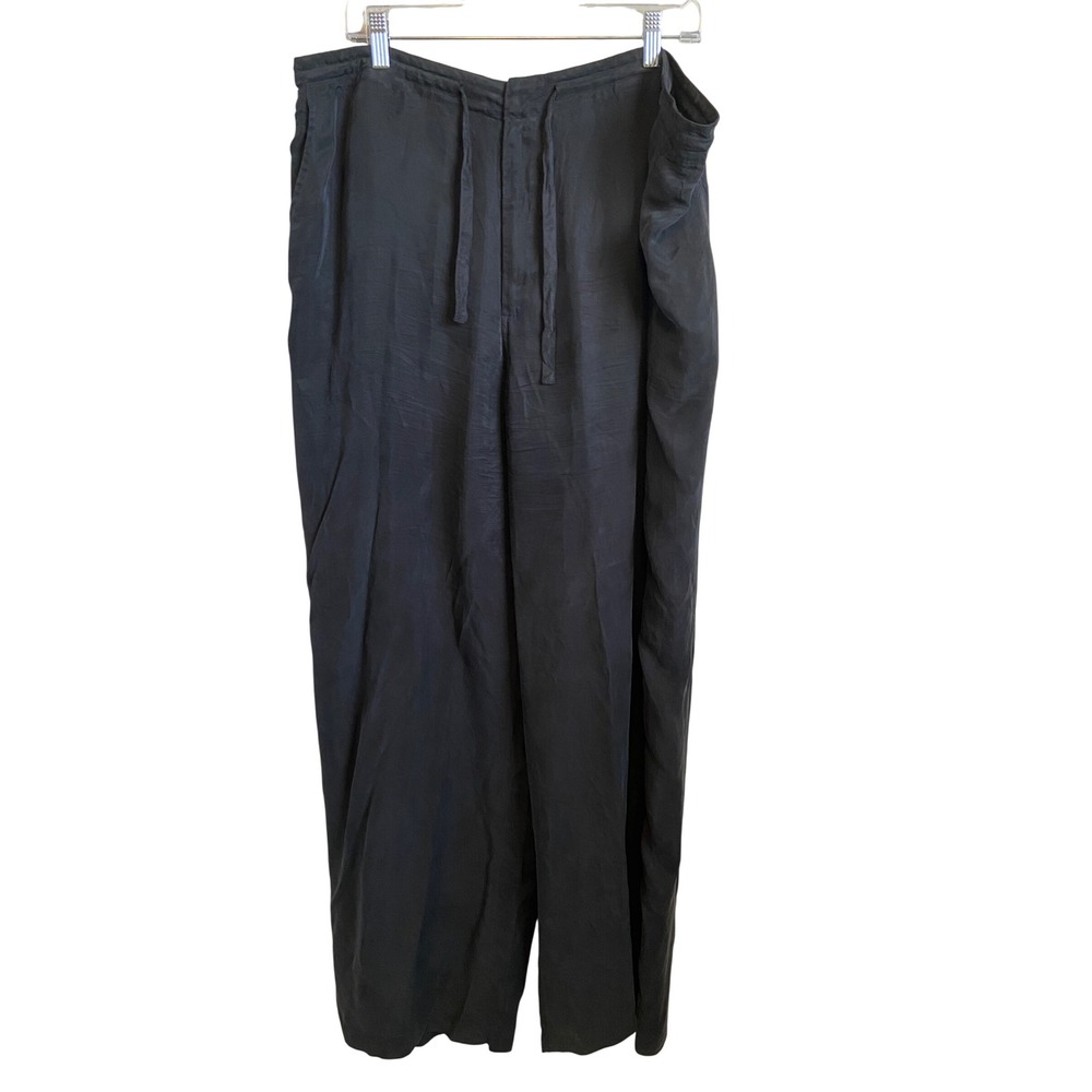 Peruvian Connection Black Cupro Rayon Wide Leg Drawstring Pants Plus Size 18